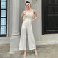 White Lace Stitching High-waist Wide Leg Jumpsuits