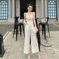 White Lace Stitching High-waist Wide Leg Jumpsuits